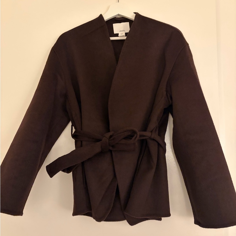 H&M Chocolate Brown Wool Blend Belted Coat size XS/S